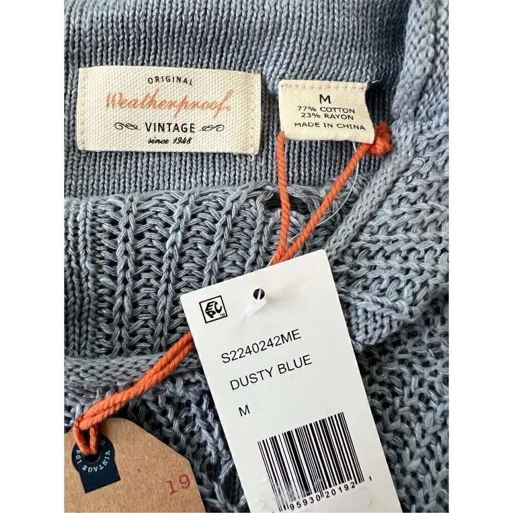 NWT Weatherproof Vintage Slub Pointelle Knit Mock Neck Sweater Dusty Blue Medium - Picture 4 of 10